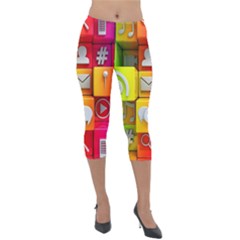 Colorful 3d Social Media Lightweight Velour Capri Leggings 