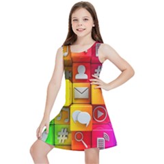 Colorful 3d Social Media Kids  Lightweight Sleeveless Dress by Ket1n9