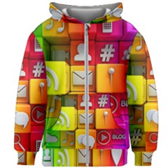 Colorful 3d Social Media Kids  Zipper Hoodie Without Drawstring