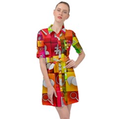 Colorful 3d Social Media Belted Shirt Dress by Ket1n9