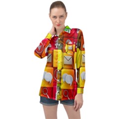 Colorful 3d Social Media Long Sleeve Satin Shirt