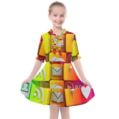 Colorful 3d Social Media Kids  All Frills Chiffon Dress by Ket1n9