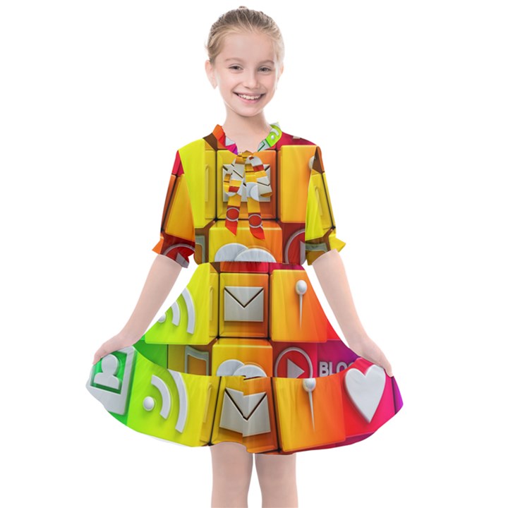 Colorful 3d Social Media Kids  All Frills Chiffon Dress