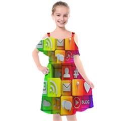 Colorful 3d Social Media Kids  Cut Out Shoulders Chiffon Dress by Ket1n9