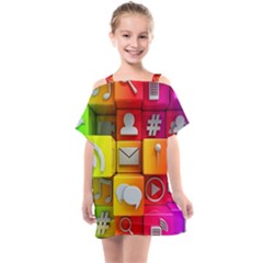 Colorful 3d Social Media Kids  One Piece Chiffon Dress by Ket1n9