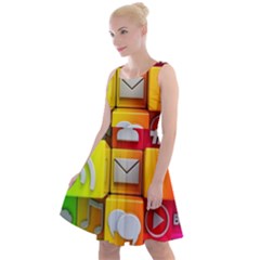 Colorful 3d Social Media Knee Length Skater Dress by Ket1n9