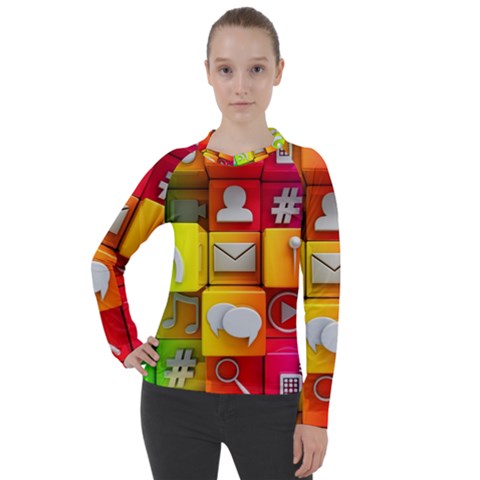 Colorful 3d Social Media Women s Pique Long Sleeve T-shirt by Ket1n9