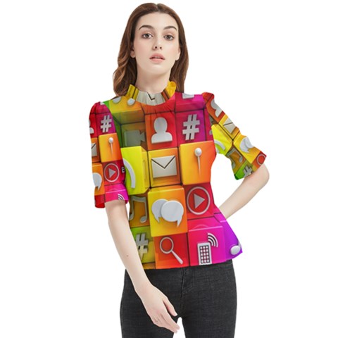 Colorful 3d Social Media Frill Neck Blouse by Ket1n9