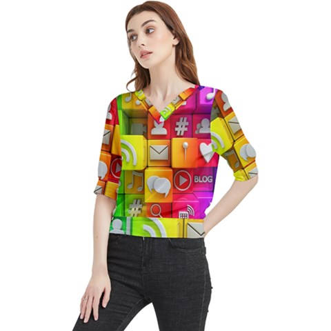 Colorful 3d Social Media Quarter Sleeve Blouse by Ket1n9