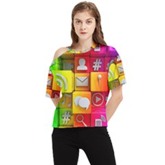 Colorful 3d Social Media One Shoulder Cut Out T-shirt by Ket1n9