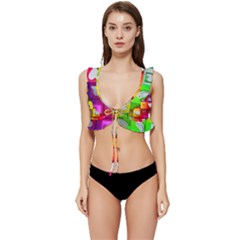 Colorful 3d Social Media Low Cut Ruffle Edge Bikini Top by Ket1n9