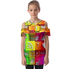 Colorful 3d Social Media Fold Over Open Sleeve Top by Ket1n9