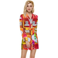 Colorful 3d Social Media Long Sleeve Satin Robe by Ket1n9