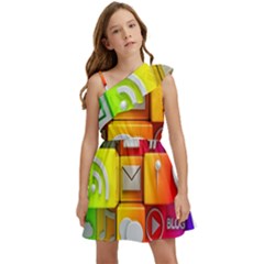 Colorful 3d Social Media Kids  One Shoulder Party Dress by Ket1n9