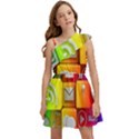 Colorful 3d Social Media Kids  One Shoulder Party Dress View1