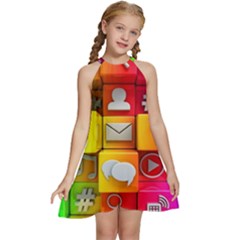 Colorful 3d Social Media Kids  Halter Collar Waist Tie Chiffon Dress by Ket1n9