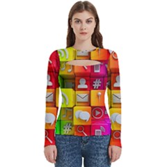 Colorful 3d Social Media Women s Cut Out Long Sleeve T-shirt by Ket1n9