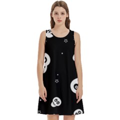 Skull Pattern Round Neck Sleeve Casual Dress With Pockets