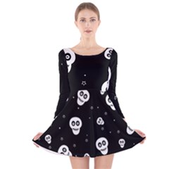 Skull Pattern Long Sleeve Velvet Skater Dress