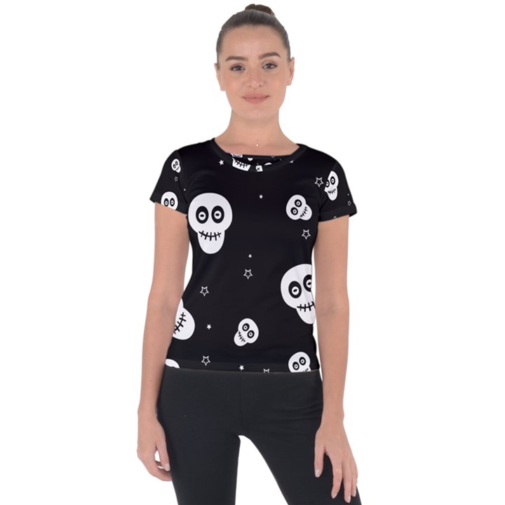 Skull Pattern Short Sleeve Sports Top 