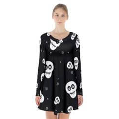 Skull Pattern Long Sleeve Velvet V-neck Dress