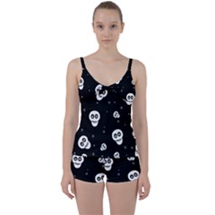 Skull Pattern Tie Front Two Piece Tankini by Ket1n9