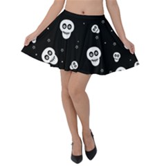 Skull Pattern Velvet Skater Skirt