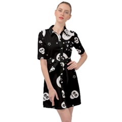 Skull Pattern Belted Shirt Dress by Ket1n9