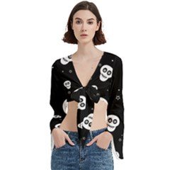 Skull Pattern Trumpet Sleeve Cropped Top