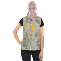 Vintage World Map Women s Button Up Vest