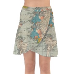 Vintage World Map Wrap Front Skirt by Ket1n9