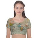 Vintage World Map Velvet Short Sleeve Crop Top  View1