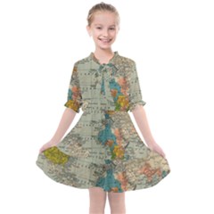 Vintage World Map Kids  All Frills Chiffon Dress by Ket1n9