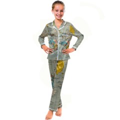 Vintage World Map Kids  Satin Long Sleeve Pajamas Set by Ket1n9