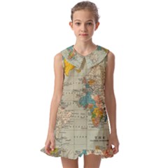 Vintage World Map Kids  Pilgrim Collar Ruffle Hem Dress by Ket1n9