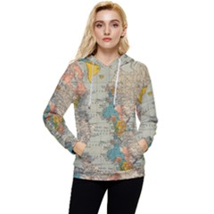 Vintage World Map Women s Lightweight Drawstring Hoodie