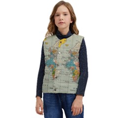 Vintage World Map Kid s Button Up Puffer Vest	