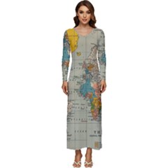 Vintage World Map Long Sleeve Longline Maxi Dress by Ket1n9