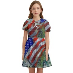 Usa United States Of America Images Independence Day Kids  Bow Tie Puff Sleeve Dress by Ket1n9