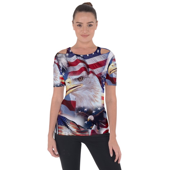 United States Of America Images Independence Day Shoulder Cut Out Short Sleeve Top