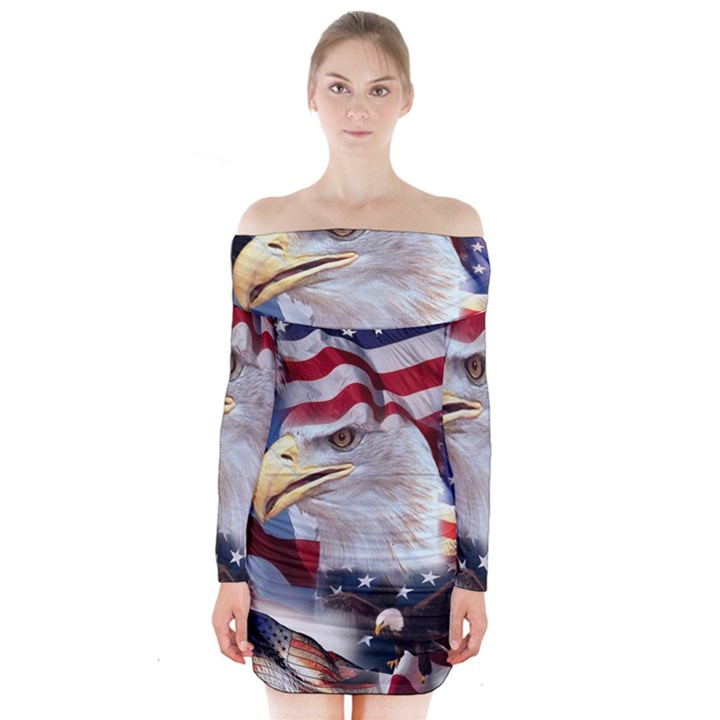 United States Of America Images Independence Day Long Sleeve Off Shoulder Dress