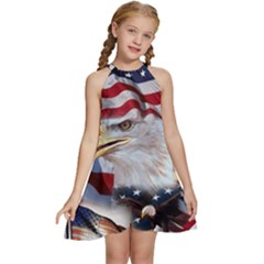 United States Of America Images Independence Day Kids  Halter Collar Waist Tie Chiffon Dress by Ket1n9