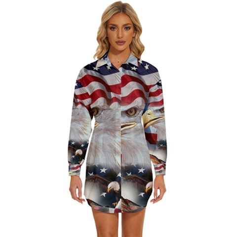 United States Of America Images Independence Day Womens Long Sleeve Shirt Dress by Ket1n9