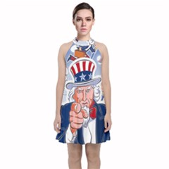 Independence Day United States Of America Velvet Halter Neckline Dress 