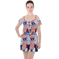 Independence Day United States Of America Ruffle Cut Out Chiffon Playsuit by Ket1n9