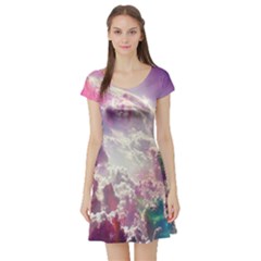 Clouds Multicolor Fantasy Art Skies Short Sleeve Skater Dress by Ket1n9