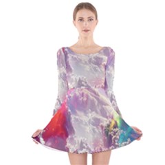 Clouds Multicolor Fantasy Art Skies Long Sleeve Velvet Skater Dress