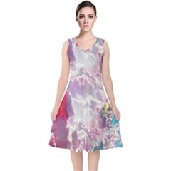 Clouds Multicolor Fantasy Art Skies V-neck Midi Sleeveless Dress  by Ket1n9