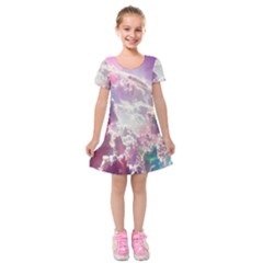 Clouds Multicolor Fantasy Art Skies Kids  Short Sleeve Velvet Dress