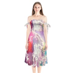 Clouds Multicolor Fantasy Art Skies Shoulder Tie Bardot Midi Dress by Ket1n9